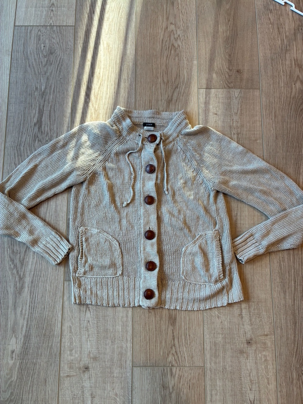 J. Crew linen khaki Button-Front Knit Cardigan with Pockets ties fitted M